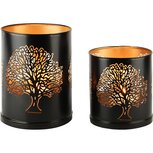 Dekoratief | Set 2 Waxinelichthouders 'Zen Tree', zwart/goud, metaal, 16x16x21cm | A248319 Dekoratief | Set 2 Waxinelichthouders 'Zen Tree', zwart/goud, metaal, 16x16x21cm | A248319