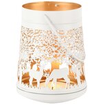 Dekoratief | Theelichthouder 'Deer Party', wit/goud, metaal, 13x13x17cm | A248322 Dekoratief | Theelichthouder 'Deer Party', wit/goud, metaal, 13x13x17cm | A248322
