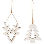 Dekoratief | Hanger hertenkop/boompje, naturel/wit, hout, 11x2x10cm, set van 2 stuks | A248329 Dekoratief | Hanger hertenkop/boompje, naturel/wit, hout, 11x2x10cm, set van 2 stuks | A248329