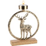 Dekoratief | Theelichthouder ring m/hert, goud, aluminium/hout, 16x5x19cm | A248453 Dekoratief | Theelichthouder ring m/hert, goud, aluminium/hout, 16x5x19cm | A248453