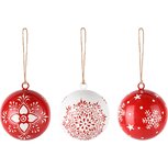 Dekoratief | Hanger bal 'Kerry Work', rood/wit, metaal, 7x7x8cm, set van 3 stuks | A248459 Dekoratief | Hanger bal 'Kerry Work', rood/wit, metaal, 7x7x8cm, set van 3 stuks | A248459