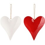 Dekoratief | Hanger hart, rood/wit, metaal, 15x2x15cm, set van 2 stuks | A248461 Dekoratief | Hanger hart, rood/wit, metaal, 15x2x15cm, set van 2 stuks | A248461