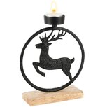 Dekoratief | Theelichthouder ring m/hert, zwart, aluminium/hout, 16x5x19cm | A248465 Dekoratief | Theelichthouder ring m/hert, zwart, aluminium/hout, 16x5x19cm | A248465