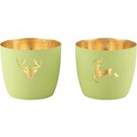 Dekoratief | Theelichthouder 'Deer', groen, aluminium, 10x10x9cm, set van 2 stuks | A248478 Dekoratief | Theelichthouder 'Deer', groen, aluminium, 10x10x9cm, set van 2 stuks | A248478