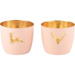 Dekoratief | Theelichthouder 'Deer', roze, aluminium, 10x10x9cm, set van 2 stuks | A248479 Dekoratief | Theelichthouder 'Deer', roze, aluminium, 10x10x9cm, set van 2 stuks | A248479