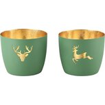 Dekoratief | Theelichthouder 'Deer', groen, aluminium, 10x10x9cm, set van 2 stuks | A248480 Dekoratief | Theelichthouder 'Deer', groen, aluminium, 10x10x9cm, set van 2 stuks | A248480