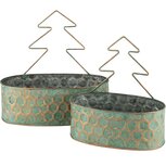 Dekoratief | Set 2 bakjes m/kerstboom, groen, metaal, 26x14x9cm | A240769 Dekoratief | Set 2 bakjes m/kerstboom, groen, metaal, 26x14x9cm | A240769