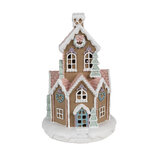 Clayre & Eef | Decoratie Huis met LED Bruin Wit ø 14x22 cm / 3xAAA | 6PR4308 Clayre & Eef | Decoratie Huis met LED Bruin Wit ø 14x22 cm / 3xAAA | 6PR4308