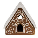 Clayre & Eef | Theelichthouder Kerst Huisje Bruin Wit 8x8x8 cm | 6CE1744