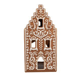 Clayre & Eef | Theelichthouder Kerst Huisje Bruin Wit 7x7x15 cm | 6CE1745 Clayre & Eef | Theelichthouder Kerst Huisje Bruin Wit 7x7x15 cm | 6CE1745
