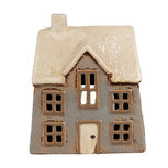 Clayre & Eef | Theelichthouder Kerst Huisje Grijs Beige 15x10x17 cm | 6CE1899