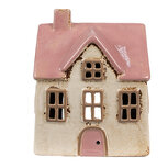 Clayre & Eef | Theelichthouder Kerst Huisje Beige Roze 13x10x16 cm | 6CE1900