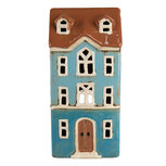 Clayre & Eef | Theelichthouder Kerst Huisje Blauw Bruin 11x9x22 cm | 6CE1915