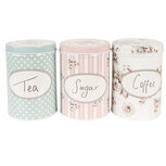 Clayre & Eef | Voorraadpot Set van 3 Wit Groen Roze ø 8x12 cm | 6BL0111 Clayre & Eef | Voorraadpot Set van 3 Wit Groen Roze ø 8x12 cm | 6BL0111