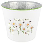 Dekoratief | Bloempot 'Flowers & Bees', wit, metaal, 18x18x15cm | A250035 Dekoratief | Bloempot 'Flowers & Bees', wit, metaal, 18x18x15cm | A250035