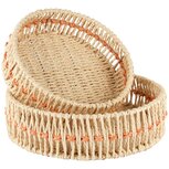 Dekoratief | Set 2 manden rond, naturel/oranje, jute, 30x30x9cm | A250075 Dekoratief | Set 2 manden rond, naturel/oranje, jute, 30x30x9cm | A250075