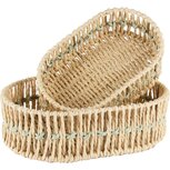 Dekoratief | Set 2 manden ovaal, naturel/groen, jute, 30x20x9cm | A250076 Dekoratief | Set 2 manden ovaal, naturel/groen, jute, 30x20x9cm | A250076