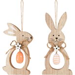 Dekoratief | Hanger bunny m/eitje, hout, 12x6x1cm, set van 2 stuks | A250284 Dekoratief | Hanger bunny m/eitje, hout, 12x6x1cm, set van 2 stuks | A250284
