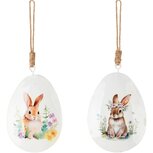 Dekoratief | Hanger ei m/bunny, wit/bruin, metaal, 9x6x1cm, set van 2 stuks | A250289 Dekoratief | Hanger ei m/bunny, wit/bruin, metaal, 9x6x1cm, set van 2 stuks | A250289