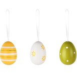Dekoratief | Zakje 9 hangers eitjes, wit/groen/geel, pvc, 15x12x5cm | A250297 Dekoratief | Zakje 9 hangers eitjes, wit/groen/geel, pvc, 15x12x5cm | A250297