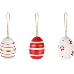 Dekoratief | Box 6 hangers eitjes, rood/wit, pvc, 11x11x4cm | A250299 Dekoratief | Box 6 hangers eitjes, rood/wit, pvc, 11x11x4cm | A250299