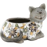 Dekoratief | Bloempot poes, mozaiek, magnesium, 33x23x25cm | A250302 Dekoratief | Bloempot poes, mozaiek, magnesium, 33x23x25cm | A250302