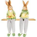 Dekoratief | Bunny m/hangbeentjes, groen/geel, resina, 5x7x17cm, set van 2 stuks | A250311 Dekoratief | Bunny m/hangbeentjes, groen/geel, resina, 5x7x17cm, set van 2 stuks | A250311