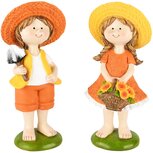Dekoratief | Tuinkindje staand m/hoedje, oranje/geel, resina, 9x7x19cm, set van 2 stuks | A250313 Dekoratief | Tuinkindje staand m/hoedje, oranje/geel, resina, 9x7x19cm, set van 2 stuks | A250313