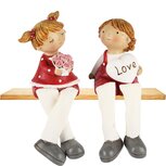 Dekoratief | Kindje m/hangbeentjes 'Love', rood/wit, resina, 6x6x18cm, set van 2 stuks | A250413 Dekoratief | Kindje m/hangbeentjes 'Love', rood/wit, resina, 6x6x18cm, set van 2 stuks | A250413