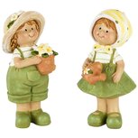 Dekoratief | Kindje staand m/gieter/bloem, groen, resina, 7x6x16cm, set van 2 stuks | A250436 Dekoratief | Kindje staand m/gieter/bloem, groen, resina, 7x6x16cm, set van 2 stuks | A250436