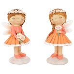 Dekoratief | Meisje staand m/bloemen, oranje, resina, 7x6x13cm, set van 2 stuks | A250437 Dekoratief | Meisje staand m/bloemen, oranje, resina, 7x6x13cm, set van 2 stuks | A250437