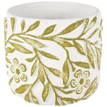 Dekoratief | Bloempot 'Floral Leaves', wit/groen, cement, 11x11x10cm | A250468 Dekoratief | Bloempot 'Floral Leaves', wit/groen, cement, 11x11x10cm | A250468