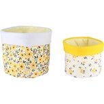 Dekoratief | Set 2 zakjes m/bloemen, geel/wit, stof, 17x17x16cm | A250489 Dekoratief | Set 2 zakjes m/bloemen, geel/wit, stof, 17x17x16cm | A250489