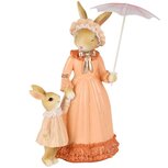 Dekoratief | Bunny mama m/kind/paraplu, peach, resina, 16x14x21cm | A250527 Dekoratief | Bunny mama m/kind/paraplu, peach, resina, 16x14x21cm | A250527