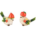 Dekoratief | Vogeltje m/aardbeihoed, resina, 8x9x8cm, set van 2 stuks | A250558 Dekoratief | Vogeltje m/aardbeihoed, resina, 8x9x8cm, set van 2 stuks | A250558