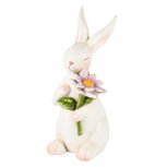 Dekoratief | Bunny zittend m/bloem, wit, resina, 10x14x24cm | A250559 Dekoratief | Bunny zittend m/bloem, wit, resina, 10x14x24cm | A250559