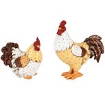 Dekoratief | Kip/haan, wit/bruin, resina, 14x7x16cm, set van 2 stuks | A250572 Dekoratief | Kip/haan, wit/bruin, resina, 14x7x16cm, set van 2 stuks | A250572