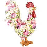 Dekoratief | Haan 'Old Flowers', roze/groen/goud, resina, 21x11x26cm | A250574 Dekoratief | Haan 'Old Flowers', roze/groen/goud, resina, 21x11x26cm | A250574