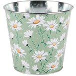 Dekoratief | Bloempot rond 'Daisies Green', metaal, 15x15x14cm | A250610 Dekoratief | Bloempot rond 'Daisies Green', metaal, 15x15x14cm | A250610