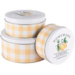 Dekoratief | Set 3 dozen rond 'Lemon Love', metaal, 20x20x9cm | A250614 Dekoratief | Set 3 dozen rond 'Lemon Love', metaal, 20x20x9cm | A250614