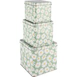Dekoratief | Set 3 bewaardozen 'Daisies Green', metaal, 15x15x15cm | A250616 Dekoratief | Set 3 bewaardozen 'Daisies Green', metaal, 15x15x15cm | A250616