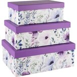 Dekoratief | Set 3 dozen rechthoek, 'Purple Flowers', karton, 26x18x10cm | A250780 Dekoratief | Set 3 dozen rechthoek, 'Purple Flowers', karton, 26x18x10cm | A250780