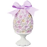 Dekoratief | Deco ei op voet m/strik, wit/lila, resina, 10x10x20cm | A250820 Dekoratief | Deco ei op voet m/strik, wit/lila, resina, 10x10x20cm | A250820