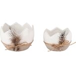 Dekoratief | Set 2 opvuleieren m/pluimpje, wit/naturel, keramiek, 13x13x9cm | A250931