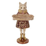 Clayre & Eef | Decoratie Kat Beige Rood 16x14x27 cm | 6PR5142 Clayre & Eef | Decoratie Kat Beige Rood 16x14x27 cm | 6PR5142