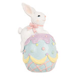 Clayre & Eef | Decoratie Konijn op ei Wit Blauw 9x9x17 cm | 6PR5210 Clayre & Eef | Decoratie Konijn op ei Wit Blauw 9x9x17 cm | 6PR5210