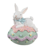 Clayre & Eef | Decoratie Konijn op ei Wit Groen 11x9x15 cm | 6PR5212 Clayre & Eef | Decoratie Konijn op ei Wit Groen 11x9x15 cm | 6PR5212