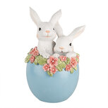 Clayre & Eef | Decoratie Beeld Konijnen in ei Wit Blauw 13x12x21 cm | 6PR5218 Clayre & Eef | Decoratie Beeld Konijnen in ei Wit Blauw 13x12x21 cm | 6PR5218