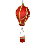 Clayre & Eef | Kerstdecoratie Hanger Luchtballon Rood Goudkleurig ø 8x20 cm | 66166 Clayre & Eef | Kerstdecoratie Hanger Luchtballon Rood Goudkleurig ø 8x20 cm | 66166