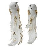 Clayre & Eef | Decoratie Vogel (Set van 2) Wit Goudkleurig 15x8x5 cm | 66145 Clayre & Eef | Decoratie Vogel (Set van 2) Wit Goudkleurig 15x8x5 cm | 66145